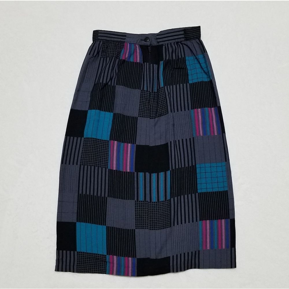 Ms. Interpret Vintage 70s Black Lavallière Patchwork Pencil Skirt Belted Outfit - Picture 14 of 16